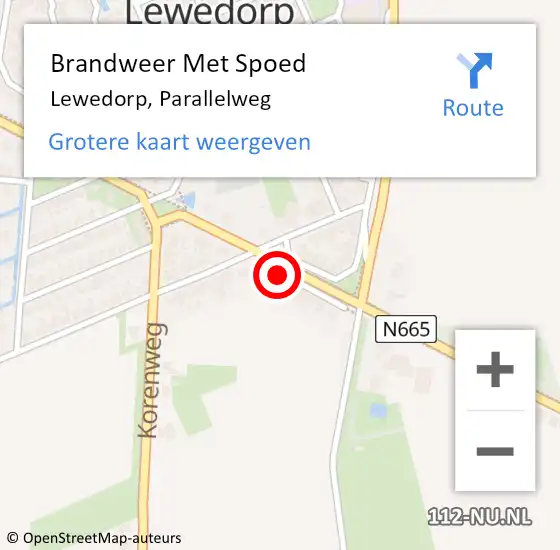 Locatie op kaart van de 112 melding: Brandweer Met Spoed Naar Lewedorp, Parallelweg op 4 september 2018 11:33