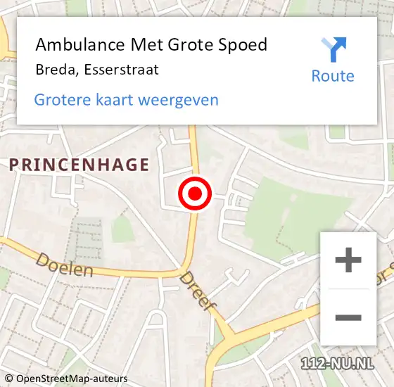Locatie op kaart van de 112 melding: Ambulance Met Grote Spoed Naar Breda, Esserstraat op 4 september 2018 11:42