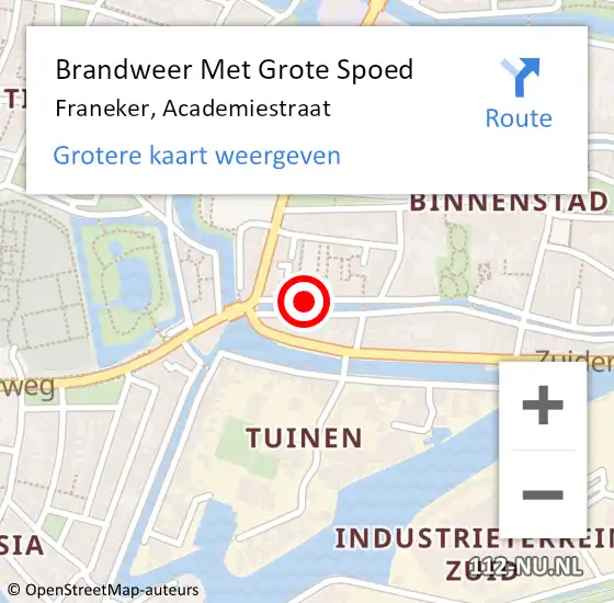 Locatie op kaart van de 112 melding: Brandweer Met Grote Spoed Naar Franeker, Academiestraat op 4 september 2018 11:43