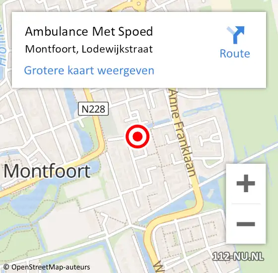 Locatie op kaart van de 112 melding: Ambulance Met Spoed Naar Montfoort, Lodewijkstraat op 4 september 2018 11:44