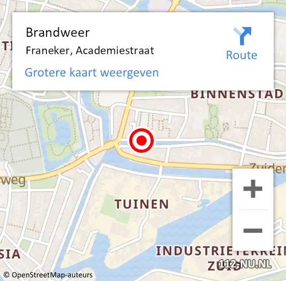 Locatie op kaart van de 112 melding: Brandweer Franeker, Academiestraat op 4 september 2018 11:48