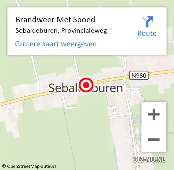 Locatie op kaart van de 112 melding: Brandweer Met Spoed Naar Sebaldeburen, Provincialeweg op 8 maart 2014 00:22