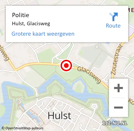 Locatie op kaart van de 112 melding: Politie Hulst, Glacisweg op 4 september 2018 12:15