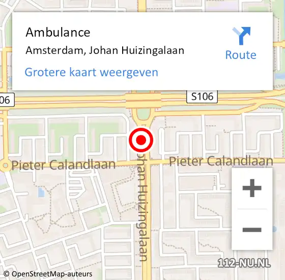 Locatie op kaart van de 112 melding: Ambulance Amsterdam, Johan Huizingalaan op 4 september 2018 12:40