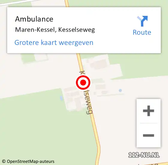 Locatie op kaart van de 112 melding: Ambulance Maren-Kessel, Kesselseweg op 4 september 2018 12:58