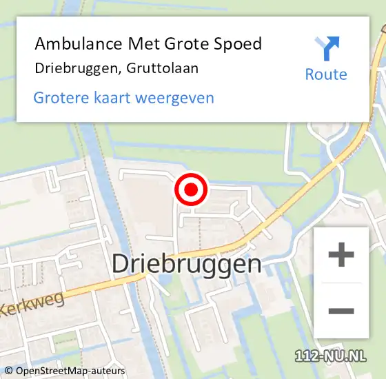 Locatie op kaart van de 112 melding: Ambulance Met Grote Spoed Naar Driebruggen, Gruttolaan op 8 maart 2014 00:41