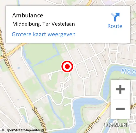 Locatie op kaart van de 112 melding: Ambulance Middelburg, Ter Vestelaan op 4 september 2018 13:18