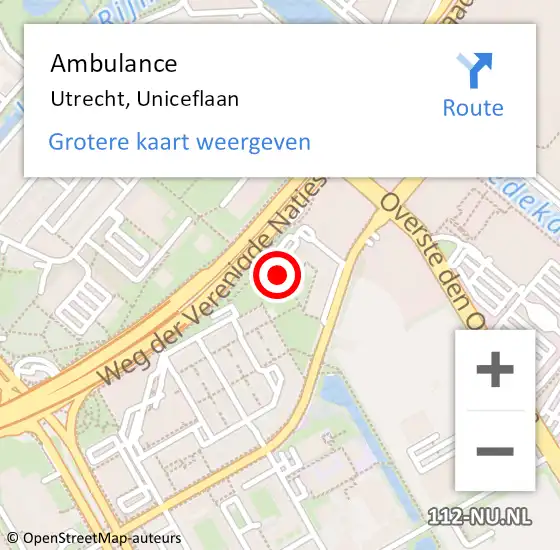 Locatie op kaart van de 112 melding: Ambulance Utrecht, Uniceflaan op 4 september 2018 14:05