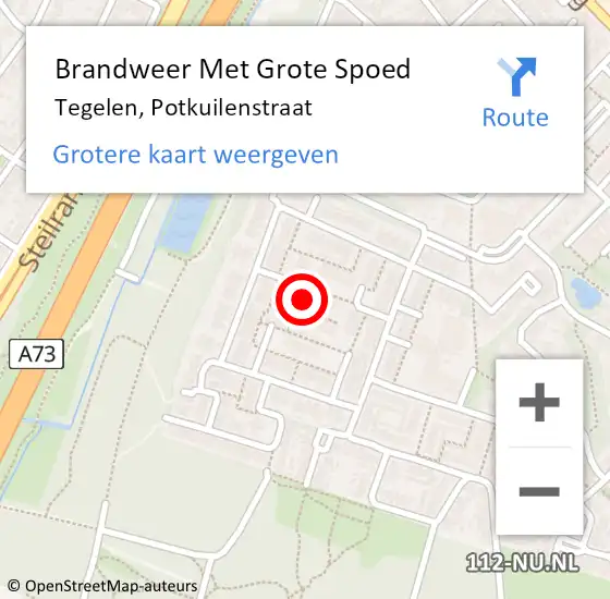 Locatie op kaart van de 112 melding: Brandweer Met Grote Spoed Naar Tegelen, Potkuilenstraat op 4 september 2018 14:07