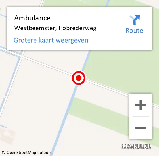 Locatie op kaart van de 112 melding: Ambulance Westbeemster, Hobrederweg op 4 september 2018 14:10