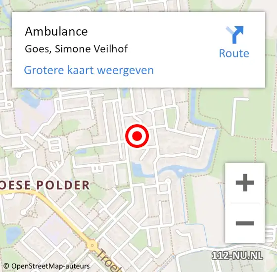 Locatie op kaart van de 112 melding: Ambulance Goes, Simone Veilhof op 4 september 2018 14:12