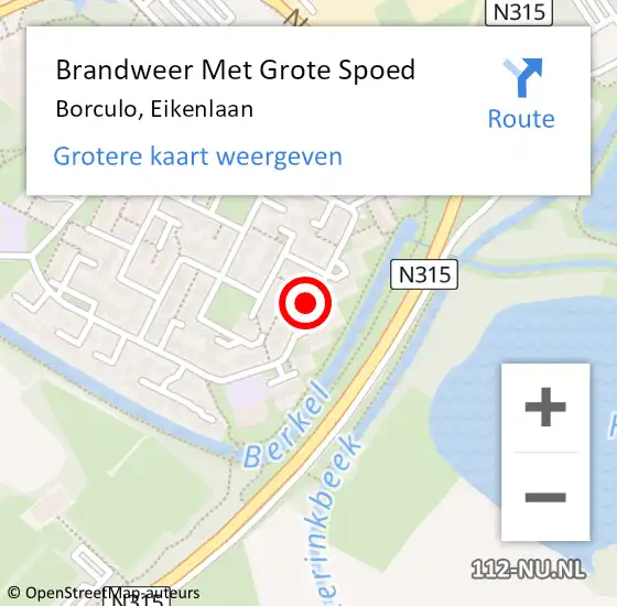 Locatie op kaart van de 112 melding: Brandweer Met Grote Spoed Naar Borculo, Eikenlaan op 4 september 2018 14:21