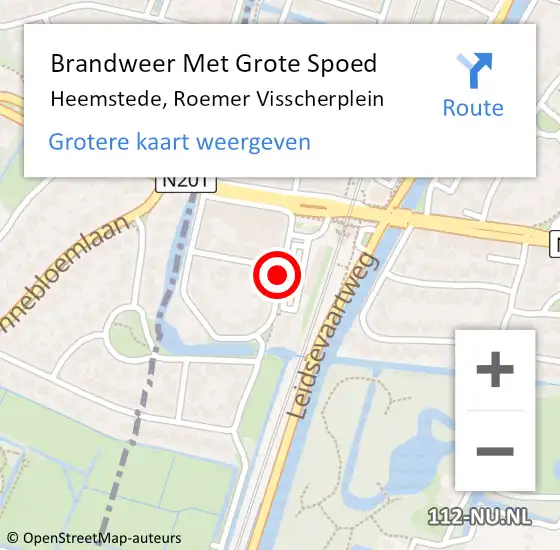 Locatie op kaart van de 112 melding: Brandweer Met Grote Spoed Naar Heemstede, Roemer Visscherplein op 4 september 2018 14:28