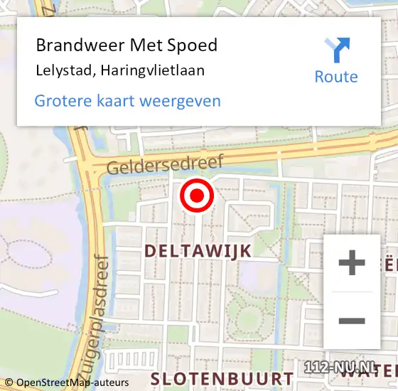 Locatie op kaart van de 112 melding: Brandweer Met Spoed Naar Lelystad, Haringvlietlaan op 4 september 2018 14:30