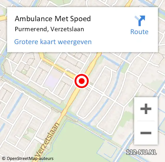 Locatie op kaart van de 112 melding: Ambulance Met Spoed Naar Purmerend, Verzetslaan op 4 september 2018 14:30