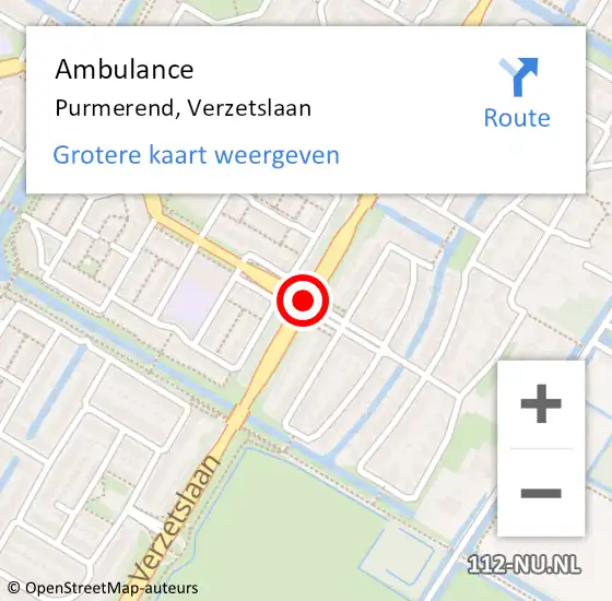 Locatie op kaart van de 112 melding: Ambulance Purmerend, Verzetslaan op 4 september 2018 14:32