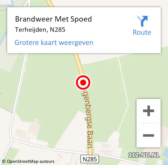 Locatie op kaart van de 112 melding: Brandweer Met Spoed Naar Terheijden, N285 op 4 september 2018 14:57
