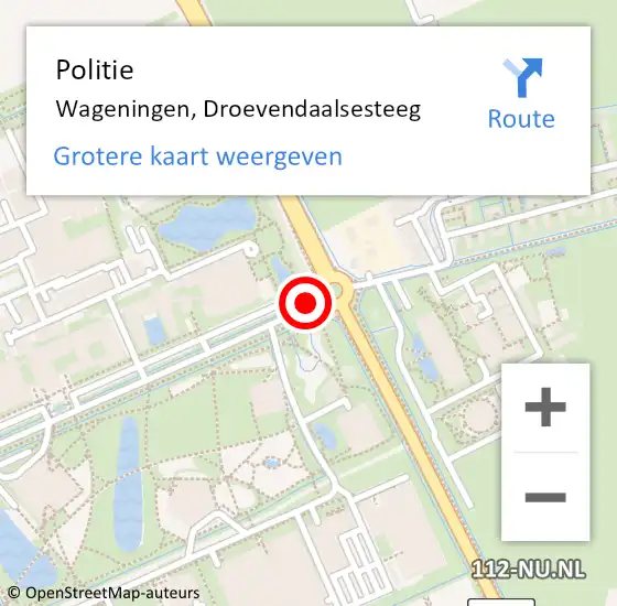 Locatie op kaart van de 112 melding: Politie Wageningen, Droevendaalsesteeg op 4 september 2018 15:10