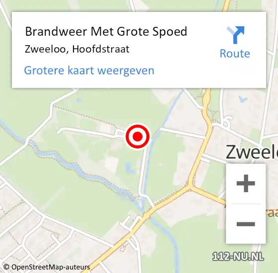 Locatie op kaart van de 112 melding: Brandweer Met Grote Spoed Naar Zweeloo, Hoofdstraat op 4 september 2018 16:43