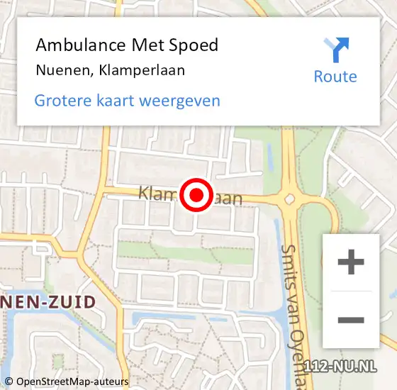 Locatie op kaart van de 112 melding: Ambulance Met Spoed Naar Nuenen, Klamperlaan op 4 september 2018 17:31