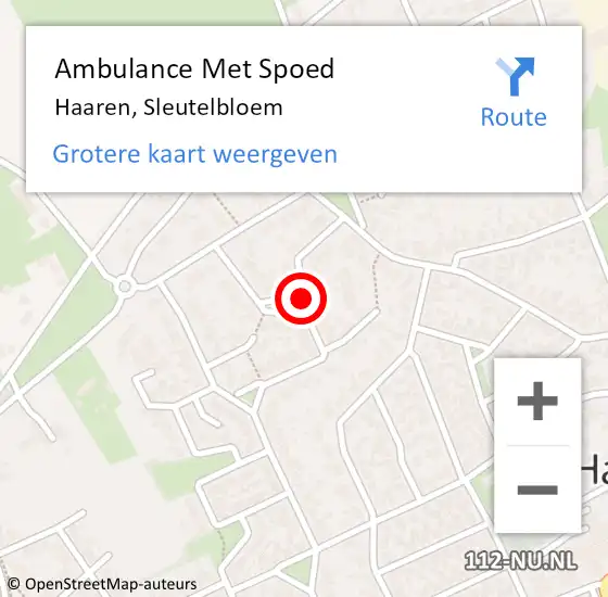 Locatie op kaart van de 112 melding: Ambulance Met Spoed Naar Haaren, Sleutelbloem op 4 september 2018 18:48