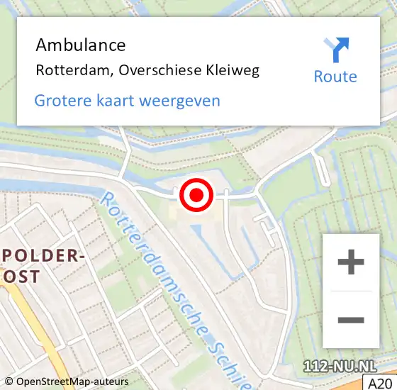 Locatie op kaart van de 112 melding: Ambulance Rotterdam, Overschiese Kleiweg op 4 september 2018 19:27