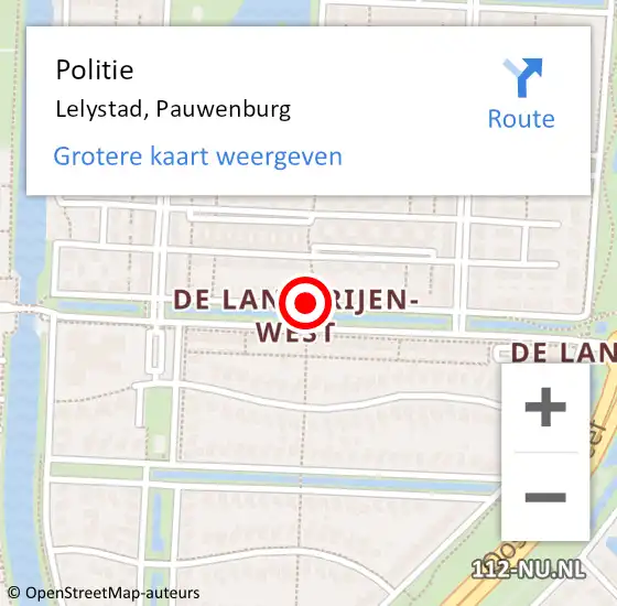 Locatie op kaart van de 112 melding: Politie Lelystad, Pauwenburg op 4 september 2018 20:04