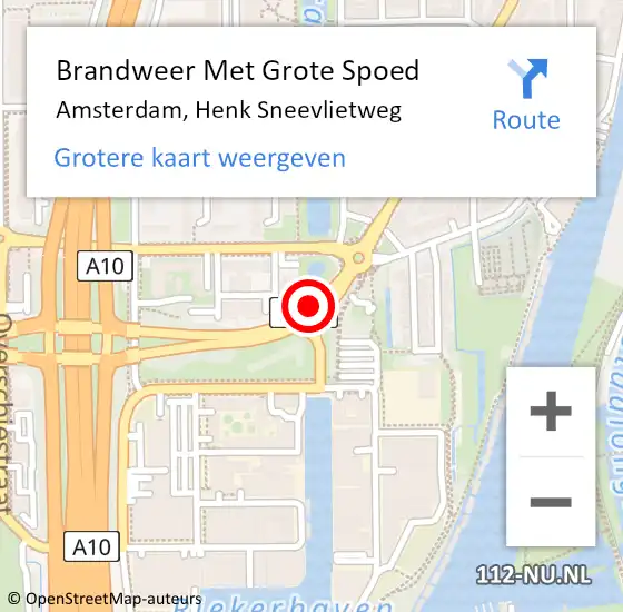Locatie op kaart van de 112 melding: Brandweer Met Grote Spoed Naar Amsterdam, Henk Sneevlietweg op 4 september 2018 21:51