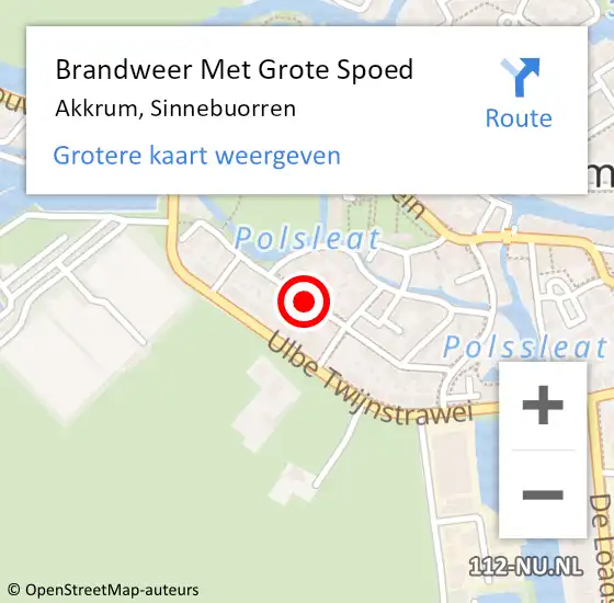 Locatie op kaart van de 112 melding: Brandweer Met Grote Spoed Naar Akkrum, Sinnebuorren op 4 september 2018 23:29