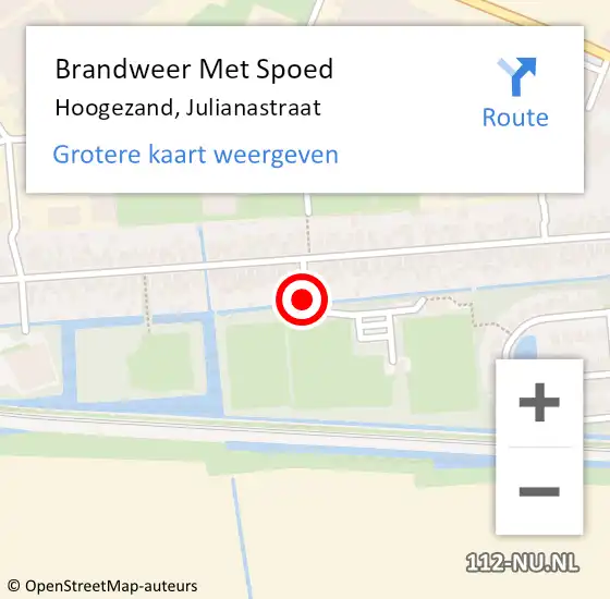 Locatie op kaart van de 112 melding: Brandweer Met Spoed Naar Hoogezand, Julianastraat op 5 september 2018 00:53