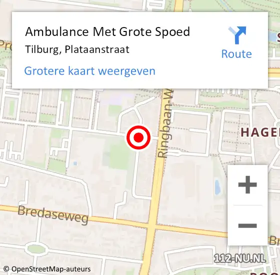 Locatie op kaart van de 112 melding: Ambulance Met Grote Spoed Naar Tilburg, Plataanstraat op 5 september 2018 01:23