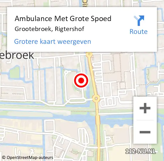 Locatie op kaart van de 112 melding: Ambulance Met Grote Spoed Naar Grootebroek, Rigtershof op 5 september 2018 02:20