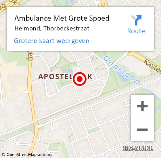 Locatie op kaart van de 112 melding: Ambulance Met Grote Spoed Naar Helmond, Thorbeckestraat op 5 september 2018 05:47