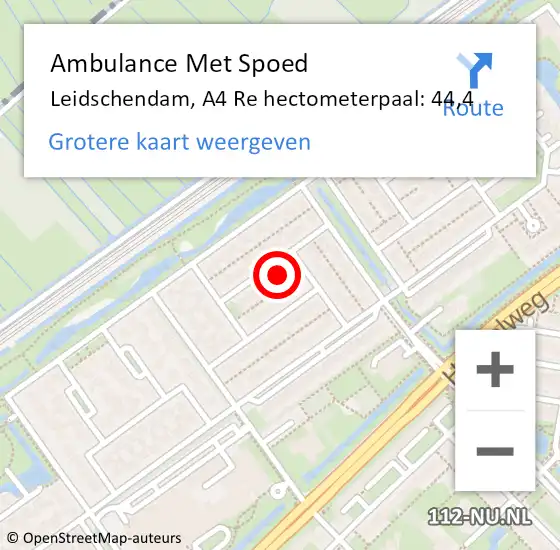 Locatie op kaart van de 112 melding: Ambulance Met Spoed Naar Leidschendam, A4 Re hectometerpaal: 44,4 op 5 september 2018 06:23