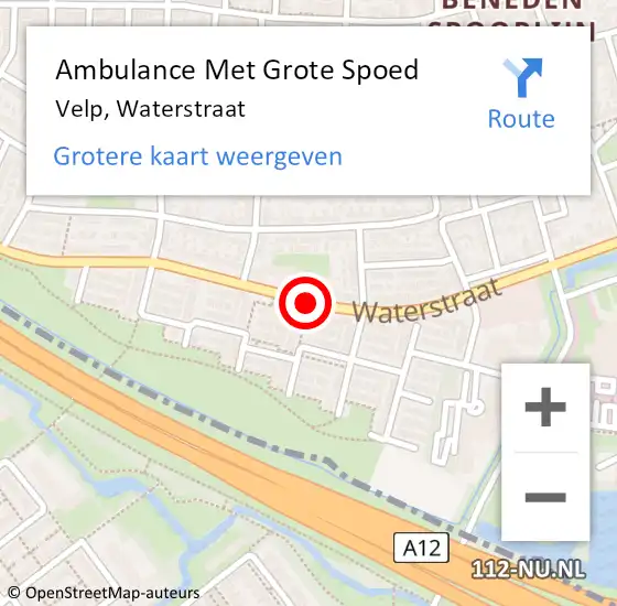 Locatie op kaart van de 112 melding: Ambulance Met Grote Spoed Naar Velp, Waterstraat op 5 september 2018 08:30