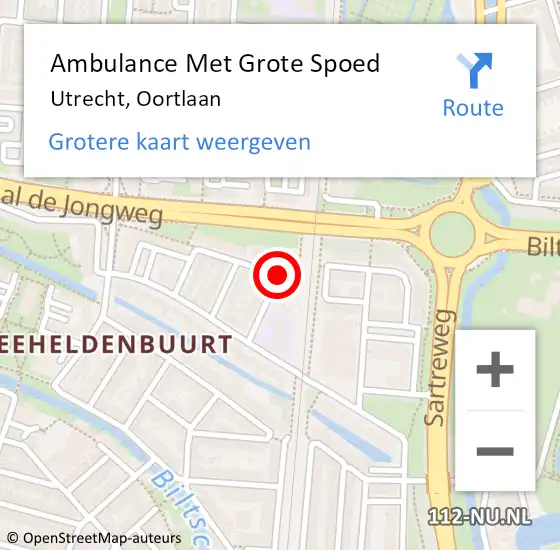 Locatie op kaart van de 112 melding: Ambulance Met Grote Spoed Naar Utrecht, Oortlaan op 5 september 2018 08:45