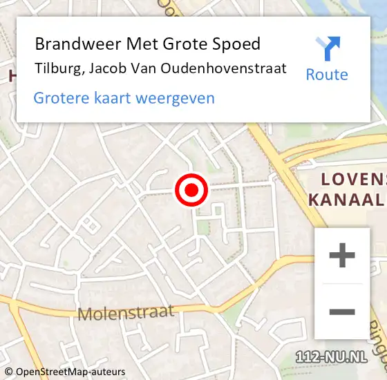 Locatie op kaart van de 112 melding: Brandweer Met Grote Spoed Naar Tilburg, Jacob Van Oudenhovenstraat op 5 september 2018 08:47
