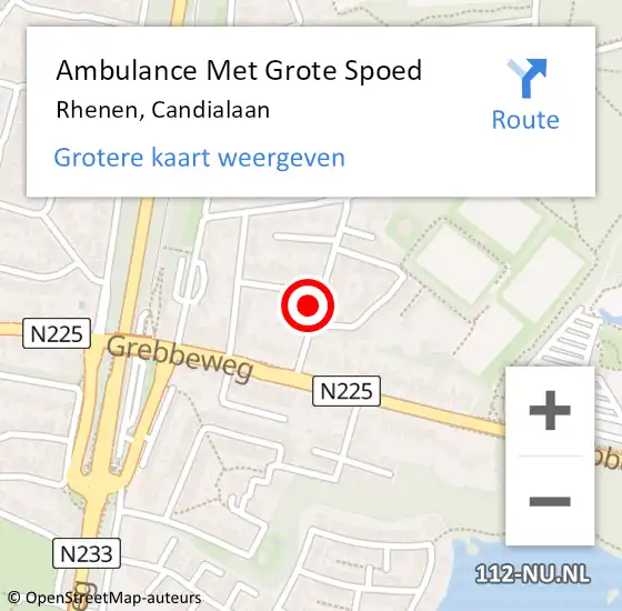 Locatie op kaart van de 112 melding: Ambulance Met Grote Spoed Naar Rhenen, Candialaan op 5 september 2018 08:54