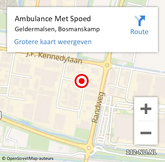 Locatie op kaart van de 112 melding: Ambulance Met Spoed Naar Geldermalsen, Bosmanskamp op 5 september 2018 08:59