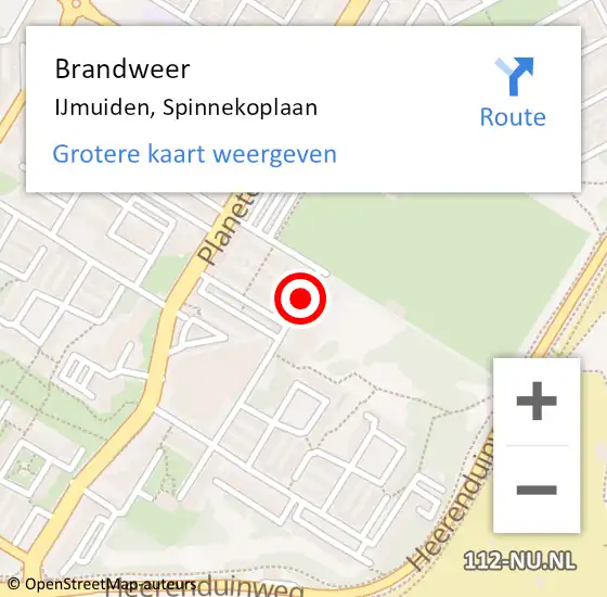 Locatie op kaart van de 112 melding: Brandweer IJmuiden, Spinnekoplaan op 5 september 2018 09:51