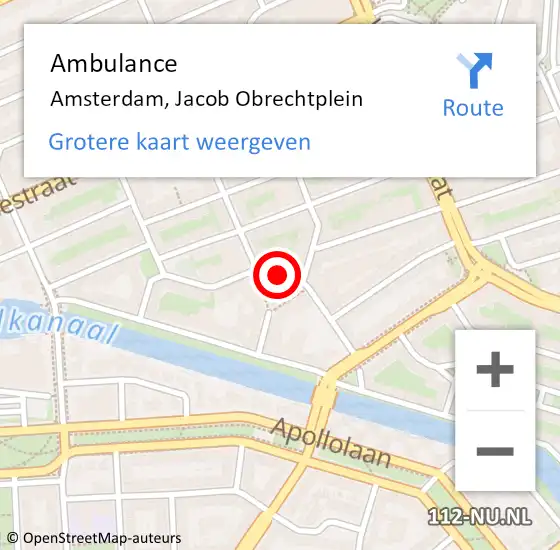 Locatie op kaart van de 112 melding: Ambulance Amsterdam, Jacob Obrechtplein op 5 september 2018 10:24