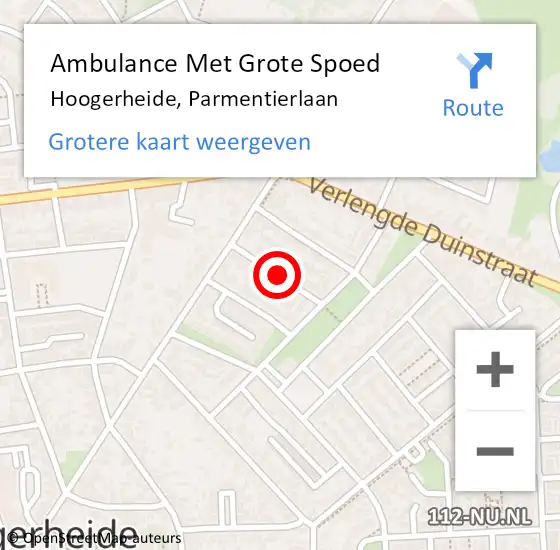 Locatie op kaart van de 112 melding: Ambulance Met Grote Spoed Naar Hoogerheide, Parmentierlaan op 5 september 2018 10:51