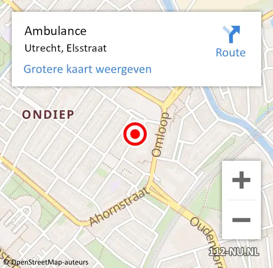 Locatie op kaart van de 112 melding: Ambulance Utrecht, Elsstraat op 5 september 2018 13:16