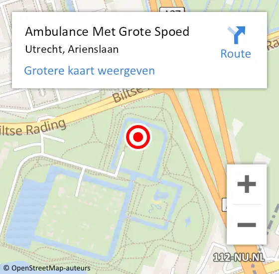 Locatie op kaart van de 112 melding: Ambulance Met Grote Spoed Naar Utrecht, Arienslaan op 5 september 2018 13:29