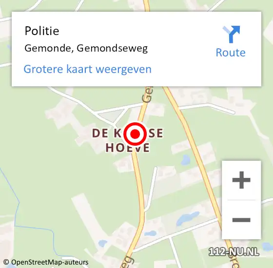 Locatie op kaart van de 112 melding: Politie Gemonde, Gemondseweg op 5 september 2018 14:39