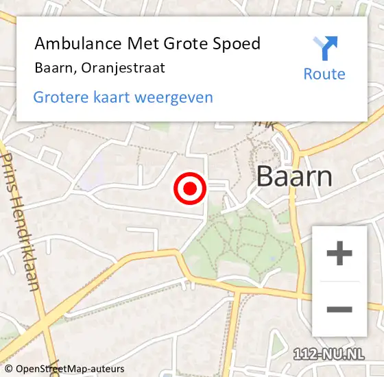 Locatie op kaart van de 112 melding: Ambulance Met Grote Spoed Naar Baarn, Oranjestraat op 5 september 2018 15:30