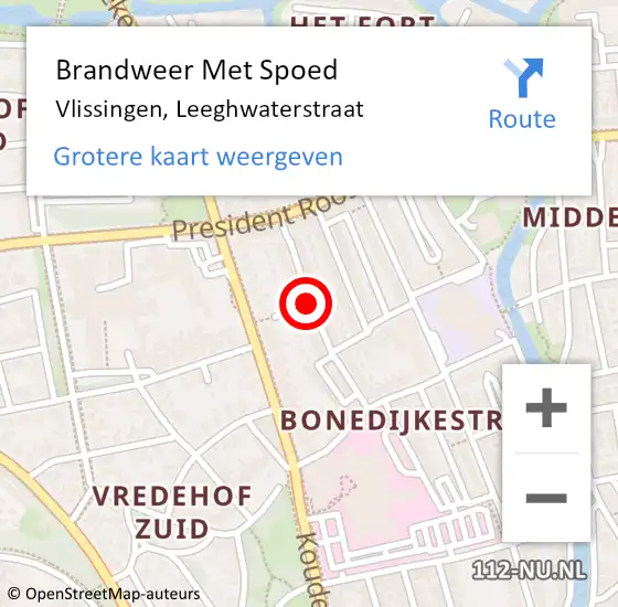 Locatie op kaart van de 112 melding: Brandweer Met Spoed Naar Vlissingen, Leeghwaterstraat op 5 september 2018 15:31