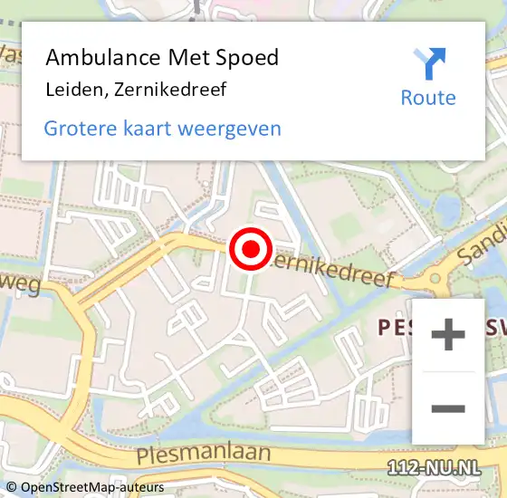 Locatie op kaart van de 112 melding: Ambulance Met Spoed Naar Leiden, Zernikedreef op 5 september 2018 15:44