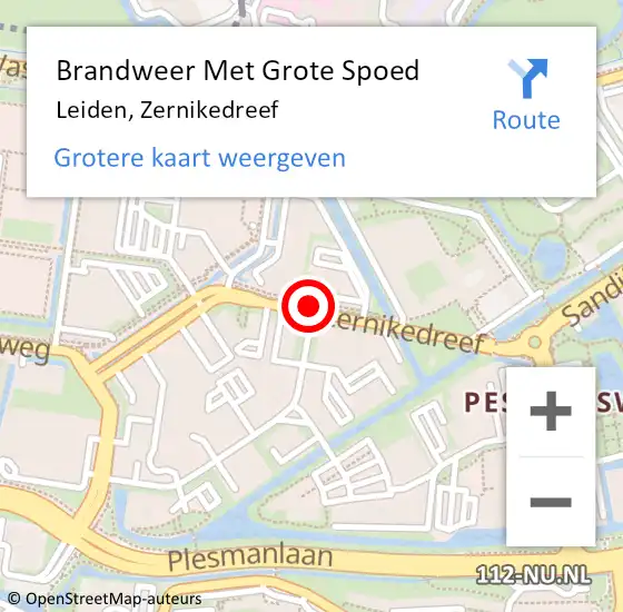Locatie op kaart van de 112 melding: Brandweer Met Grote Spoed Naar Leiden, Zernikedreef op 5 september 2018 15:46