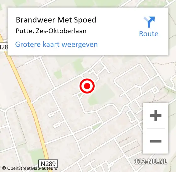 Locatie op kaart van de 112 melding: Brandweer Met Spoed Naar Putte, Zes-Oktoberlaan op 5 september 2018 15:46